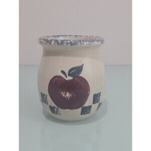 Marshall Pottery Apple Crock Small Utensil Holder Texas Stoneware Vintage Signed